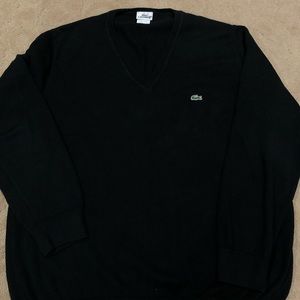 Large/6 Black Lacoste V-Neck Sweater with Logo